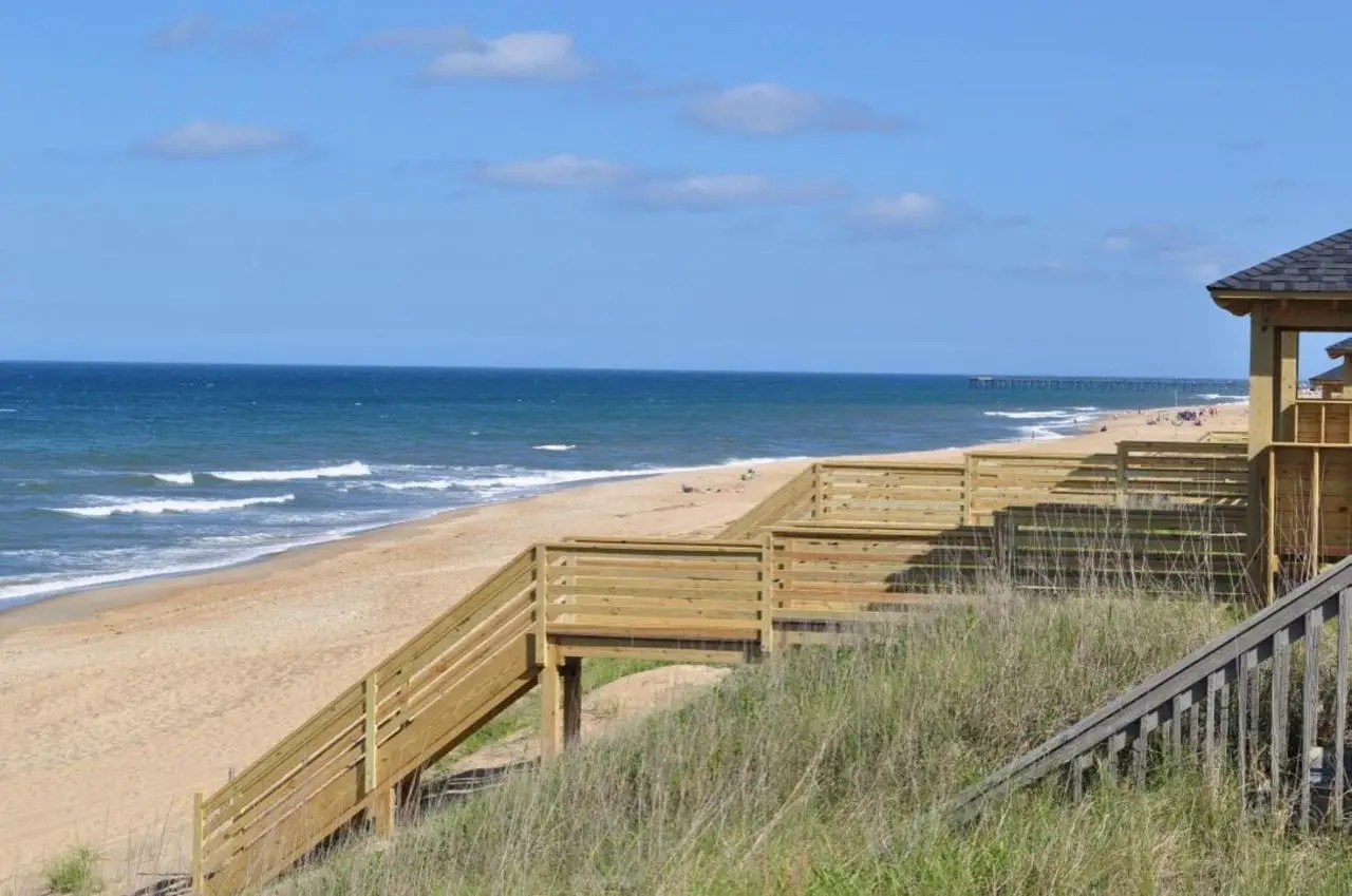 The view over the dune fence from the motel to the beach and the Atlantic